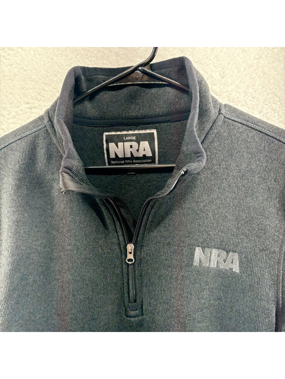NRA 1/4 Zip Fleece Lined Pullover Jacket Mens Large Shooting Hunting Gray